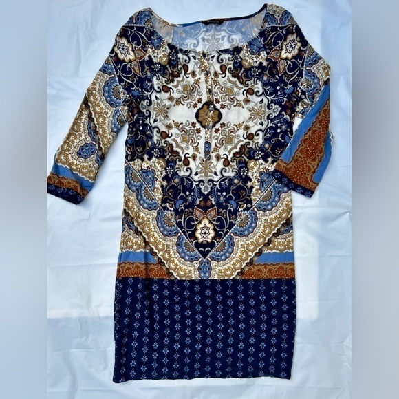 Massimo Dutti print pattern classic navy dress size 4 - Picture 7 of 9